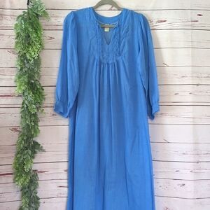 Vintage Trillium Nightgown 50's Blue Sheer Prairie Union Made Cottagecore Small